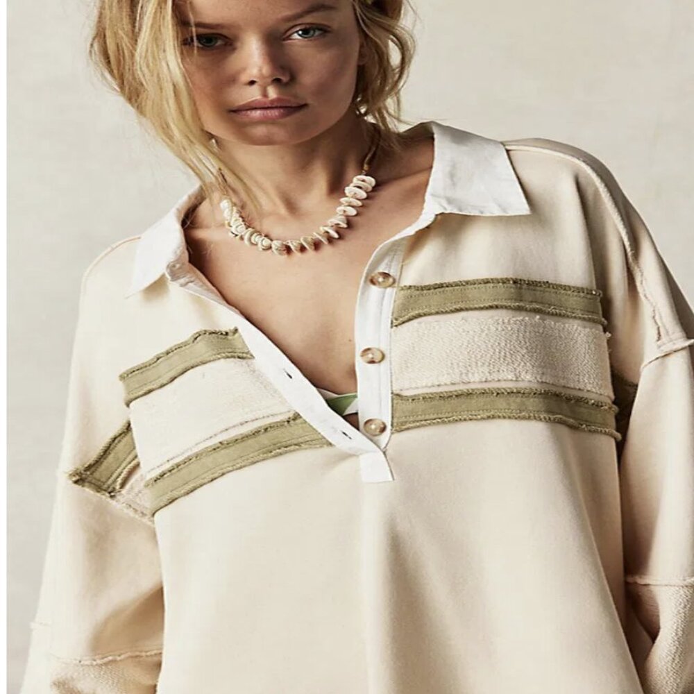 Free People Blair Oversized Sweatshirt Dress, New, Oatmeal Combo, Small - Picture 2 of 7
